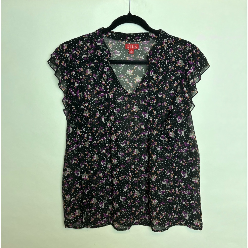 Sheer floral top with ruffles